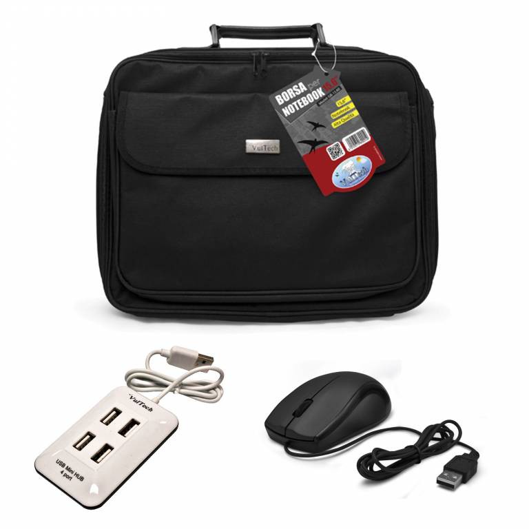 KIT BORSA CUSTODIA PER NOTEBOOK DA 15,6'' HUB ESTERNO USB 4 PORTE MOUSE VULTECH