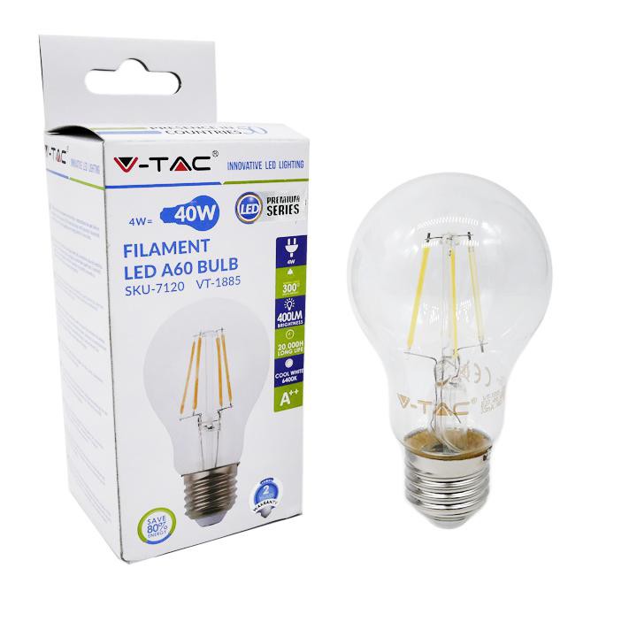 Lampadina led - 4w filament e27 a60 bianco naturale 4000k - v-tac