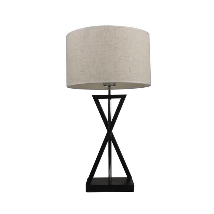 LAMPADA DA TAVOLO DI DESIGNE27 IVORY SHADE BASE NERA SWITCH ROTONDO                                                     