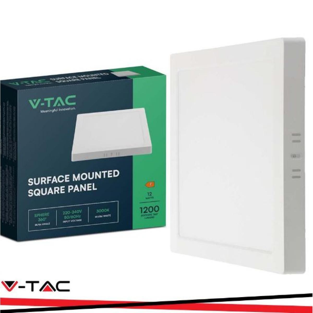 V-TAC 12w led pannello per montaggio esterno quadrato 3000k