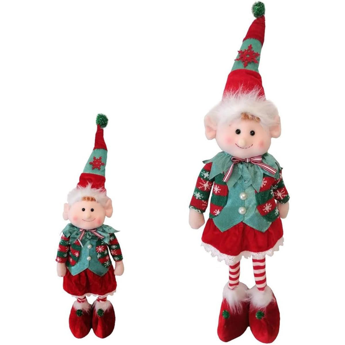 Gnomo Natalizio Decorazione Unica per l'Albero di Natale (Elfo Girl Allungabile 97 cm)