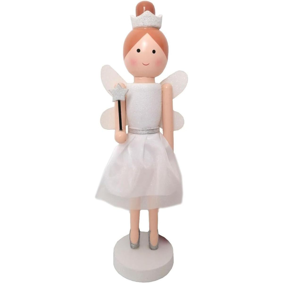Fatina in Legno Natalizia con Bacchetta Magica (36 Cm Bianca con Ali)