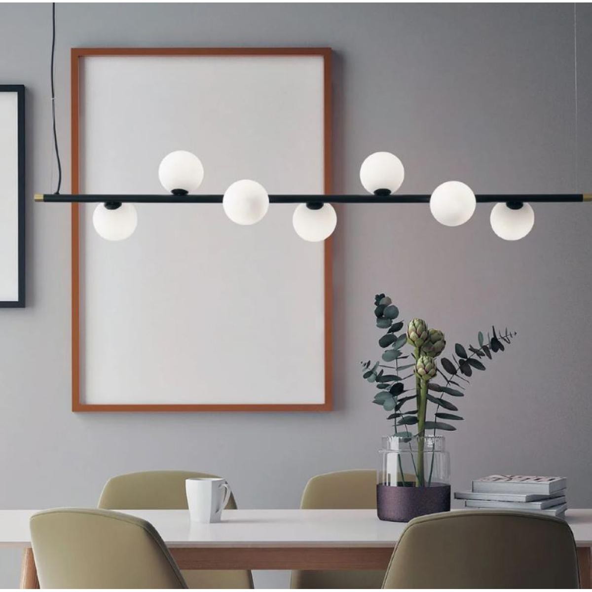 SFORZIN Miloox Sospensione Pomi Lampadario Moderno Nero Sfere Vetro Bianco