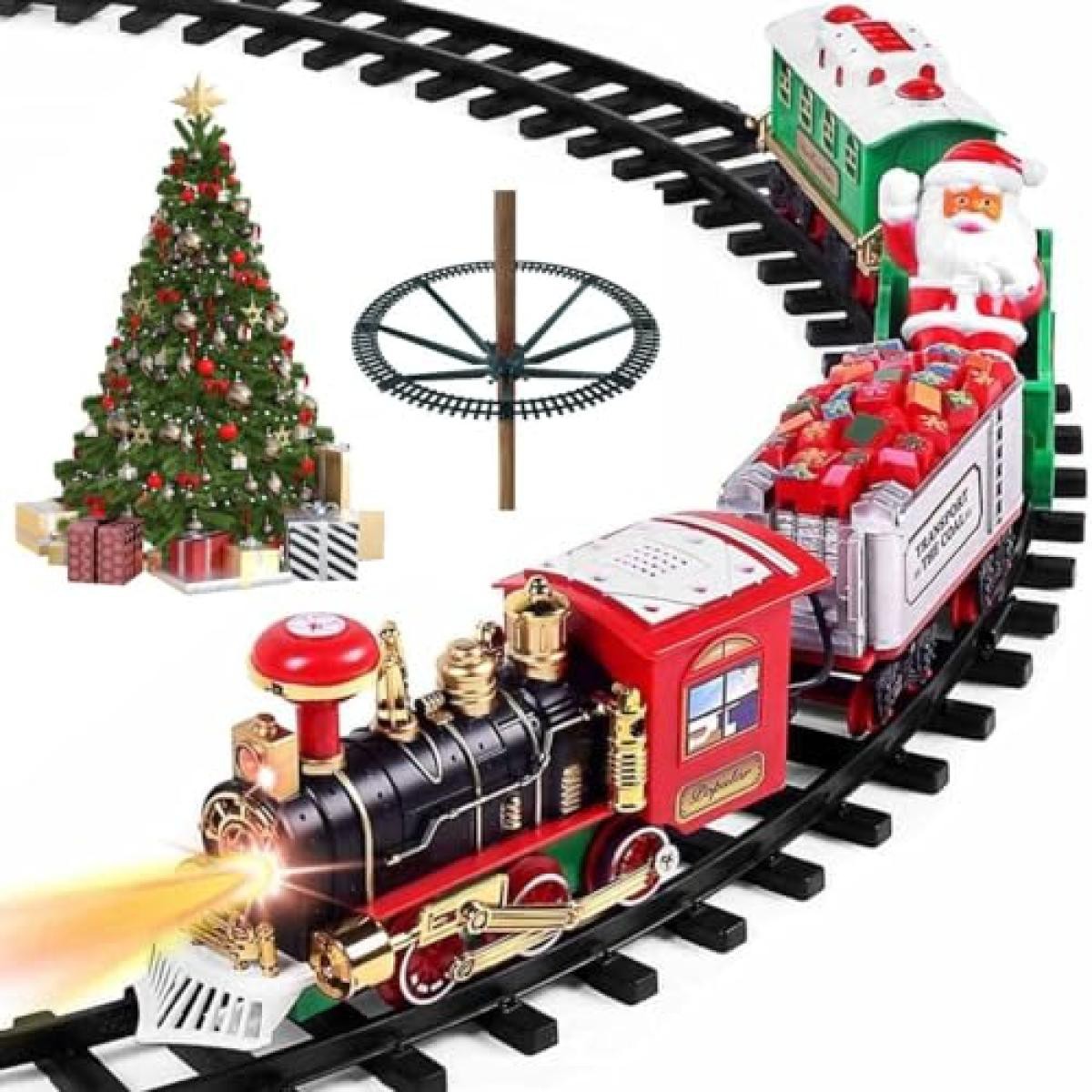 Trenino natalizio con supporto di installazione per Albero di Natale, diametro 89 cm, luci natalizie