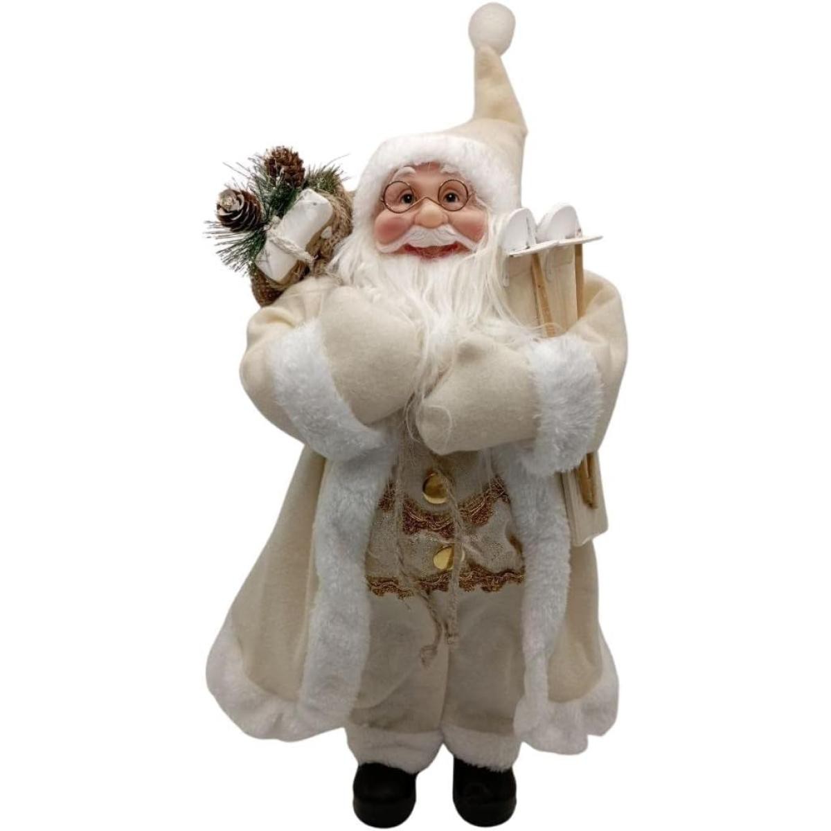 Babbo Natale Bianco Panna 60 cm con Sci