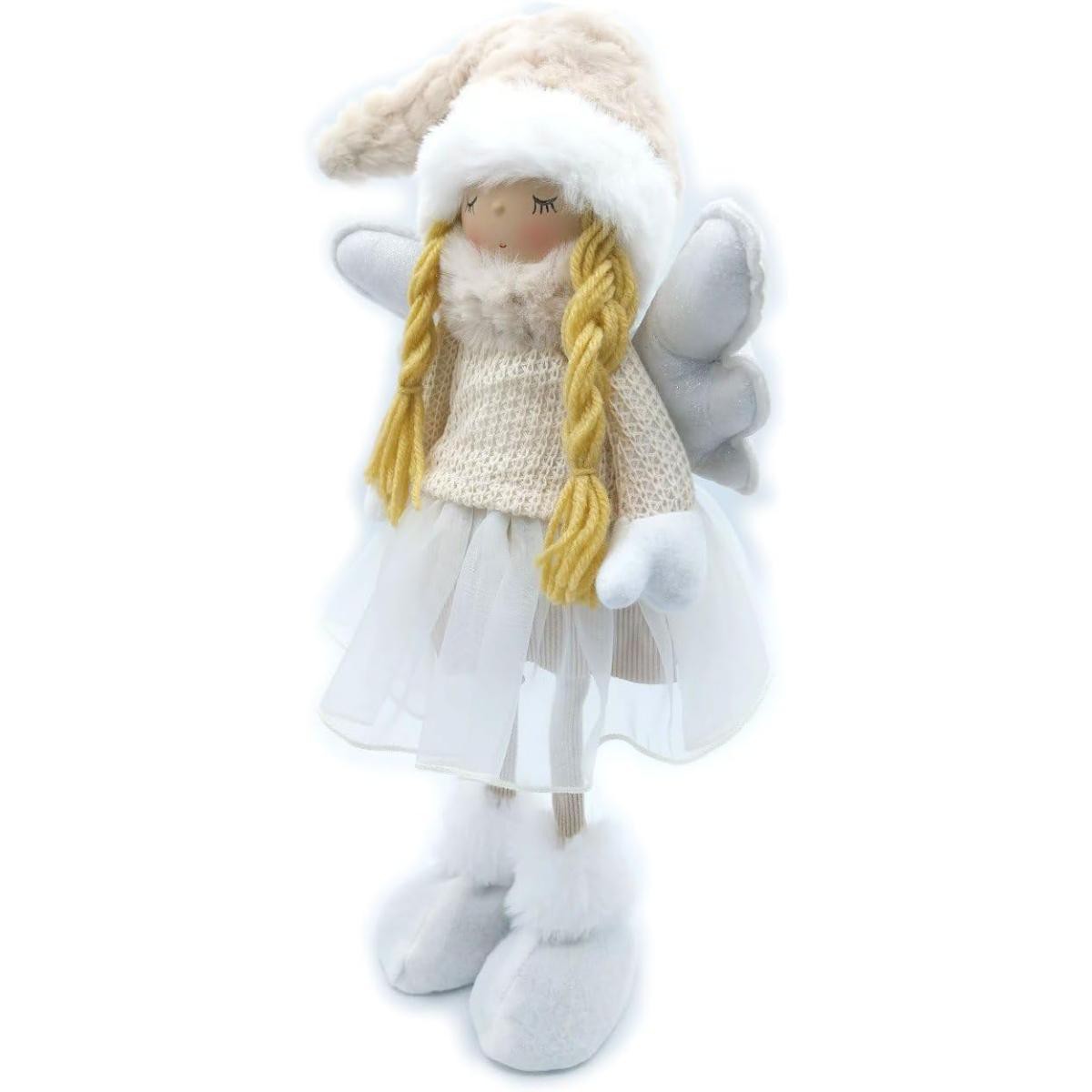 Pupazzo Angioletto Peluche in piedi con Maglioncino Trecce da appoggio colore Beige Grande