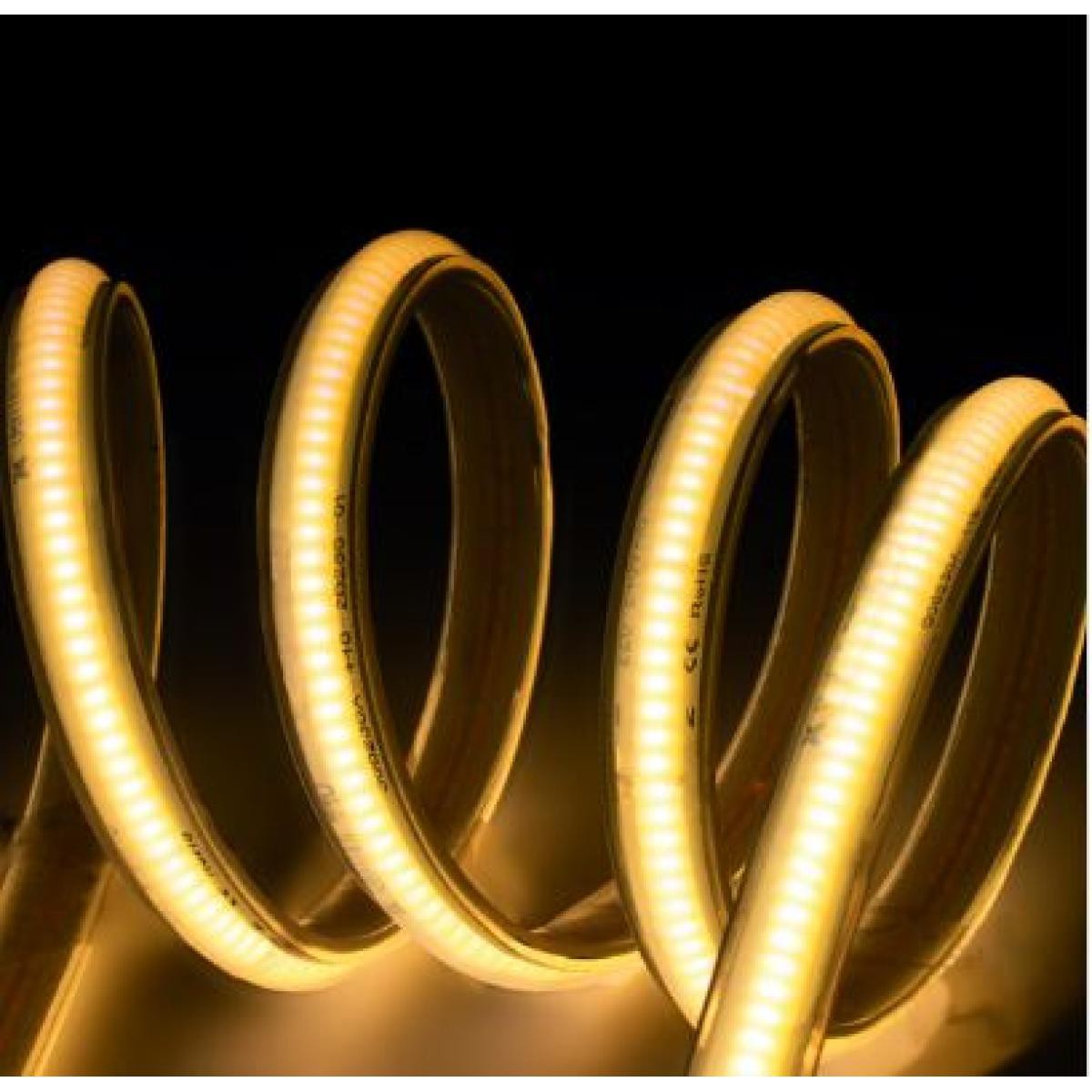 Striscia LED COB, IP65, 220Vac-240Vac 14W/m, L.CALDA 3000K±5%, 1200lm/m