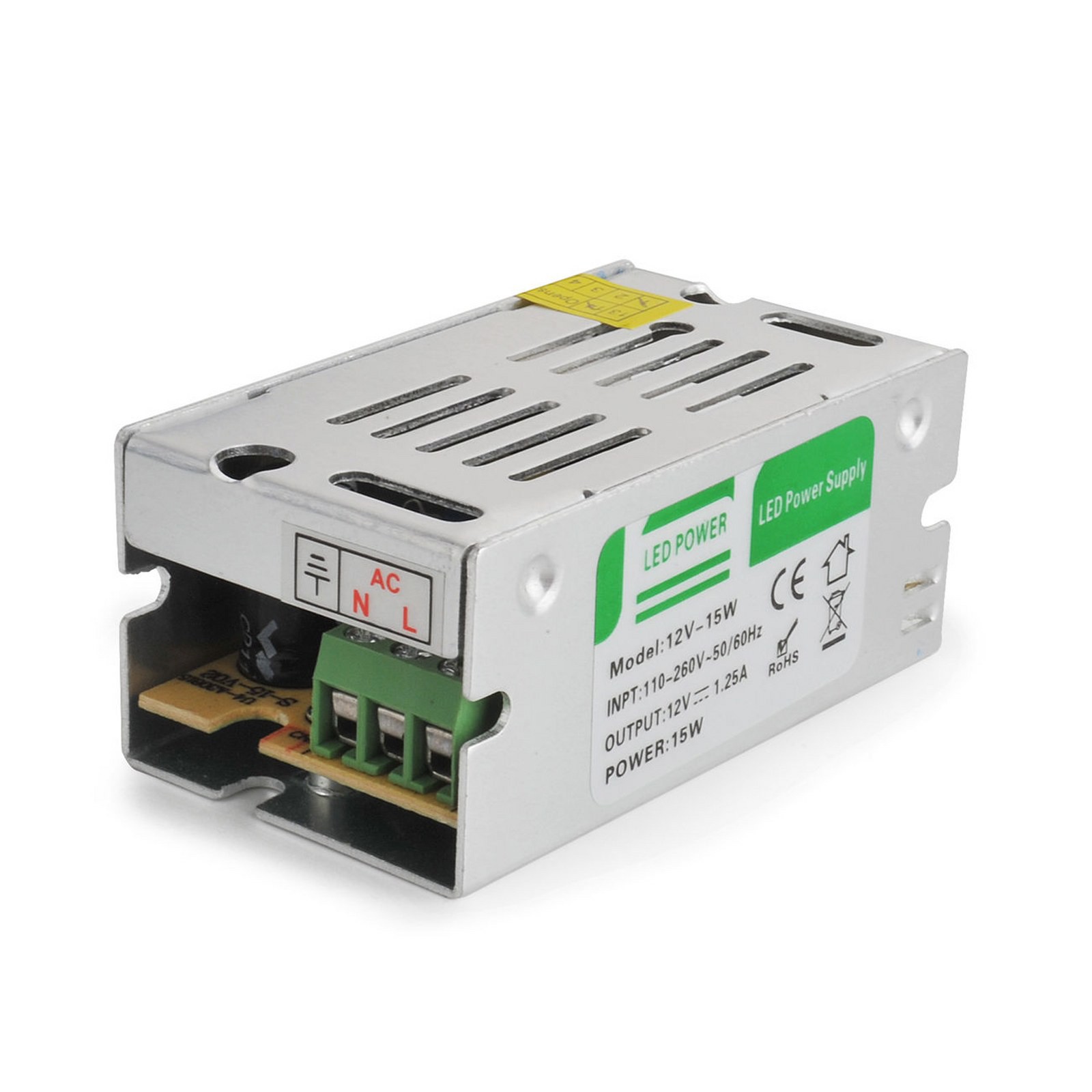 Alimentatore Trasformatore Stabilizzato Switch per Striscia LED 12v 1.3A 15 Watt