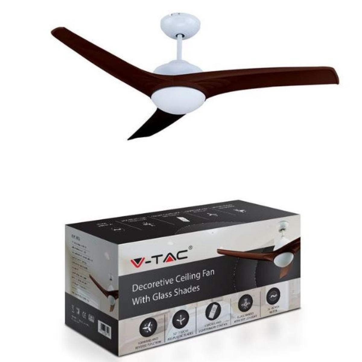 V-TAC 15w 3 in 1 led ventilatore a soffitto controllo rf 3 pale motore marrone 35w dc