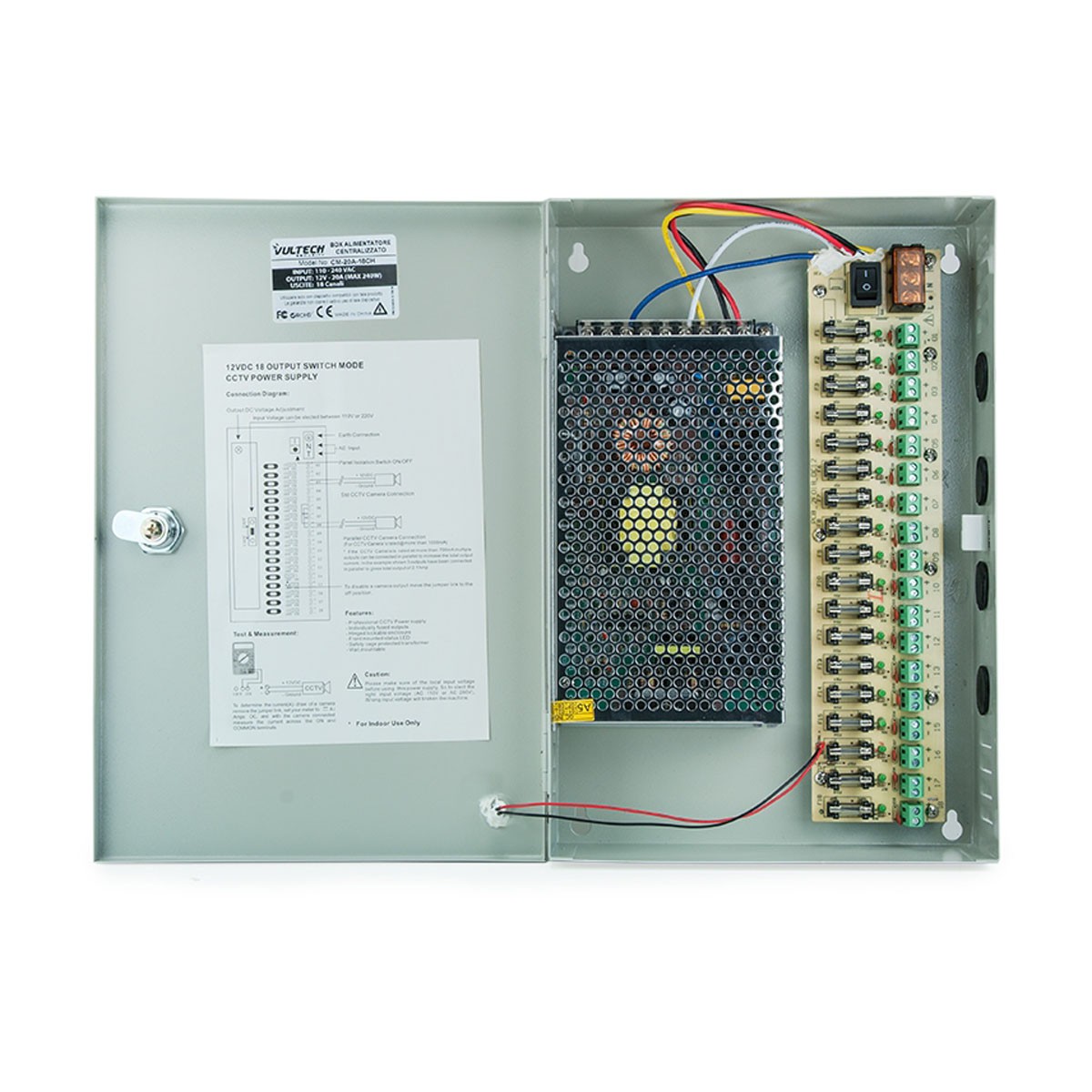 Box Alimentatore Stabilizzato Centralizzato Vultech 12V 20A 18 Canali