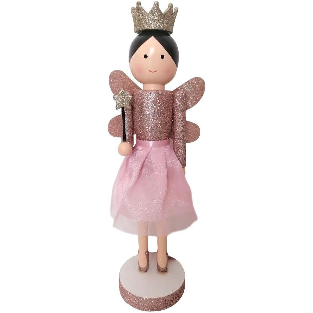 Fatina in Legno Natalizia con Bacchetta Magica 36 Cm Rosa con Ali