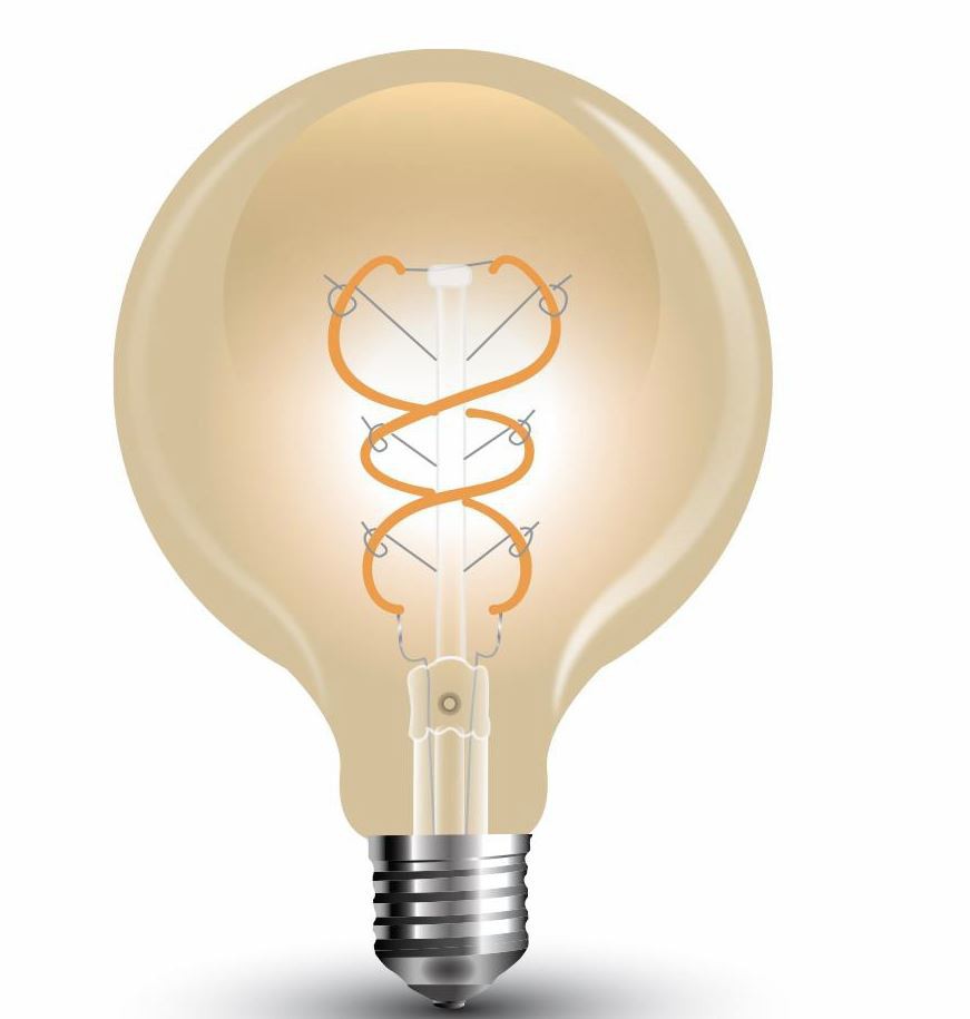 LAMPADINA LED - 5W FILAMENT E27 G125 ORO VETRO CURVA BIANCO CALDO 2200K                                                 