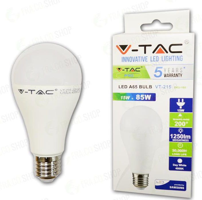 LED LAMPADINA - SAMSUNG CHIP 15W E27 A65 PLASTICA LUCE BIANCO FREDDO 6400K                                              