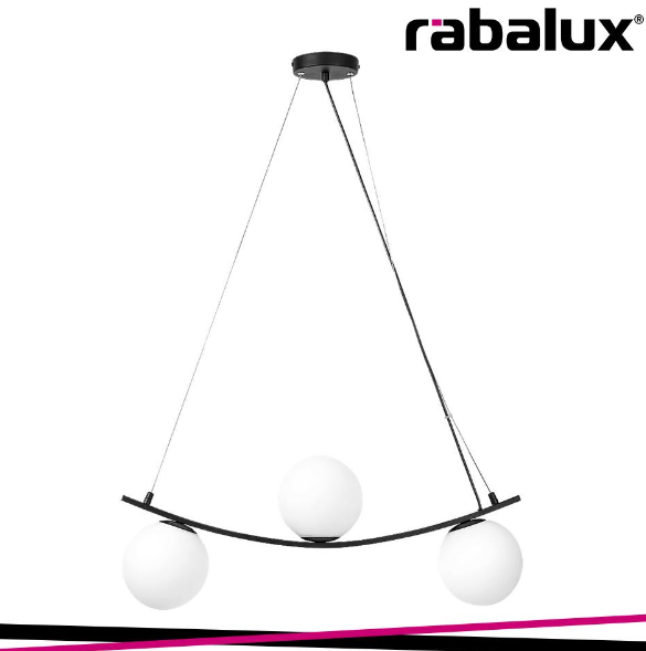 RABALUX SOSPENSIONE Aslan, pendant lamp, e14 c37 3xmax 5w, matte black, white