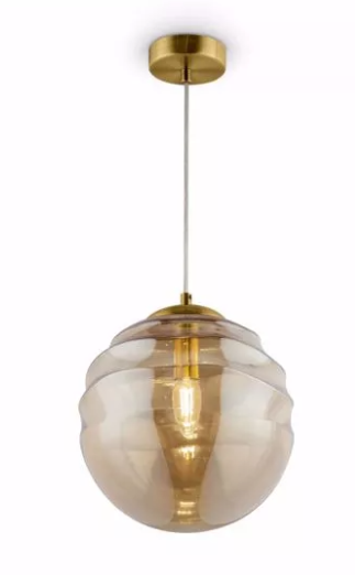 TOPLIGHT SOSPENSIONE OTTONE SAT. 1 LUCE VETRO AMBRA