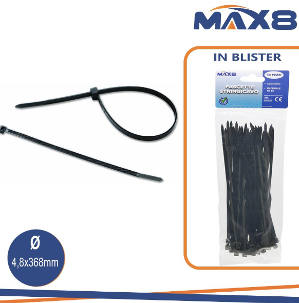 MAX8 Fascetta pa 6.6 4,8x368mm nero