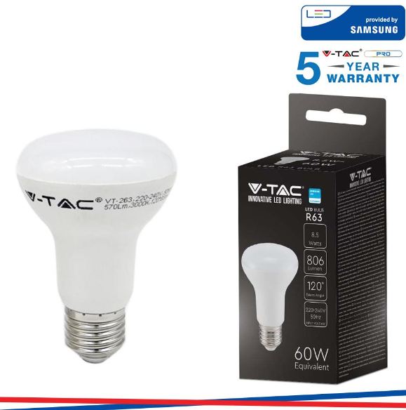 LAMPADA Led lampadina samsung chip 8.5w e27 r63 plastica 4000k
