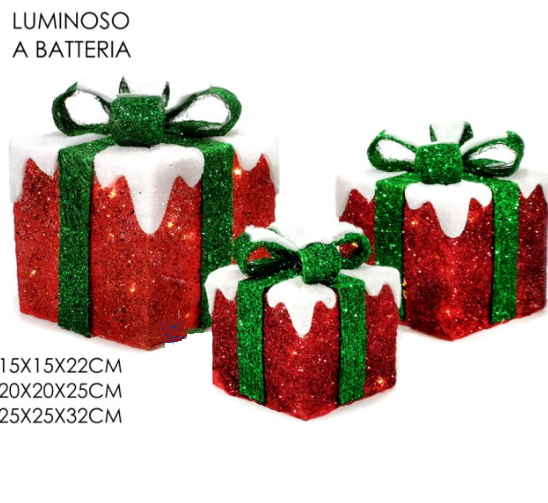 SET3 P/REGALO 35LED 15-20-25 ROSSO/VER BATT.