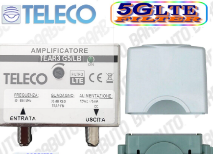 TELECO AMPLIFICATORE TV DA PALO 1 INGRESSO 1 USCITA 35dB REGOLABILI TELECO TEAR3 G5/LB
