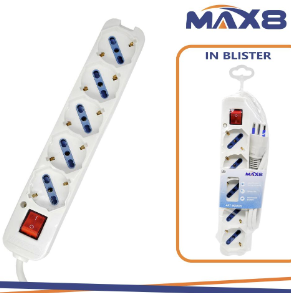 MAX 8 Multipresa 5 uscite universali 10/16a 2p+t con spina 16a 1,5