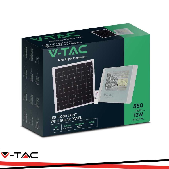 V-TAC 12w led proiettore solare 4000k corpo bianco