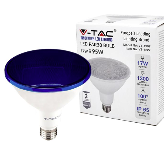 V-TAC Led lampada 17w par38 e27 ip65 blu