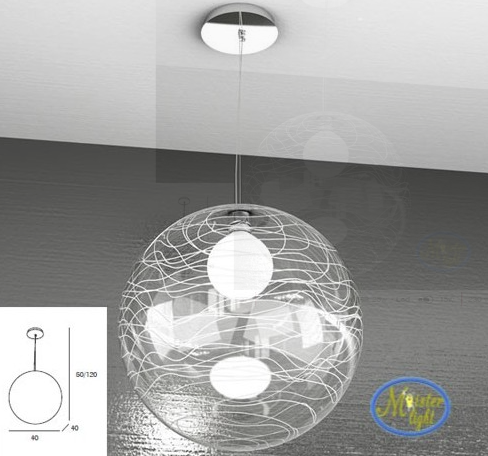Moon sospensione sfera trasparente decoro bianco altezza regolabile 40cm