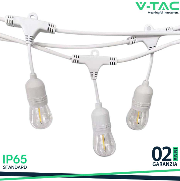 V-TAC Stringa led con spina euro e presa wp e27 ip44 corpo bianco