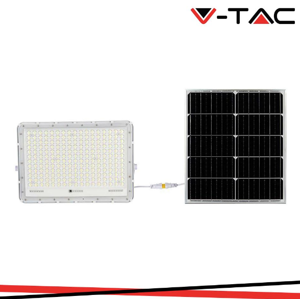 V-TAC 30w led proiettore solare 4000k batteria sostituibile 3m cavo corpo bianco