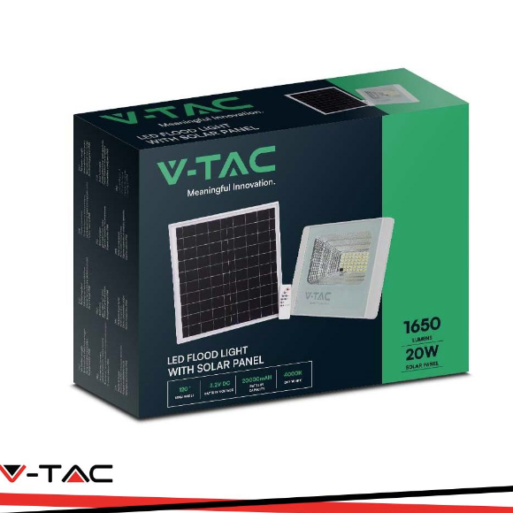 V-TAC 20w led proiettore solare 6400k corpo bianco