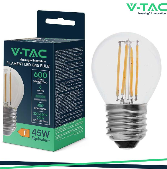 V-TAC Led lampadina 6w filament e27 g45 clear cover 4000k