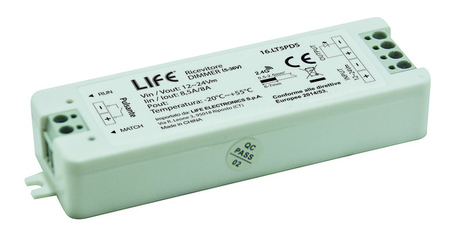 Ricevitore Dimmer monocolore, da RF2,4GHz a 1CH*8A 12V(96W)/24V(192W pulsante cablato LIFE51