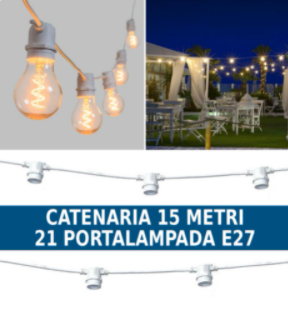 Catenaria 15 Metri con 21 portalampada e27 15mt bianca