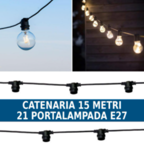 Catenaria 15 Metri con 21 portalampada e27 15mt nera