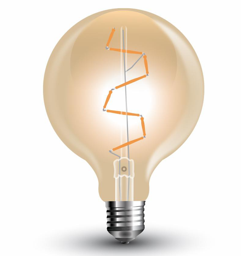 LAMPADINA LED - 4W FILAMENTO  E27 G95 AMBER BIANCO CALDO 2200K                                                          