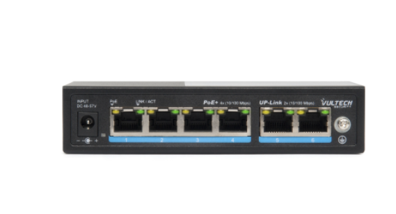 VULTECH Switch PoE+ (Unmanaged) 4 Porte 10/100 FE + 2 Porte Uplink 10/100 FE