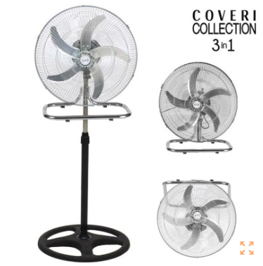 VENTILATORE IN ACCIAIO 50W 3 IN 1 PIANTANA DA TAVOLO PARETE ENRICO COVERI