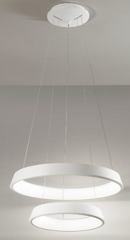 SOSPENSIONE CON DOPPIO ANELLO IN METALLO BIANCO A LED INTEGRATO DA 54W