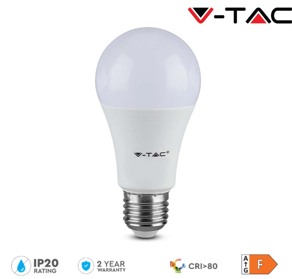 V-TAC Led lampadina 8.5w e27 a60 thermoplastica 3000k 