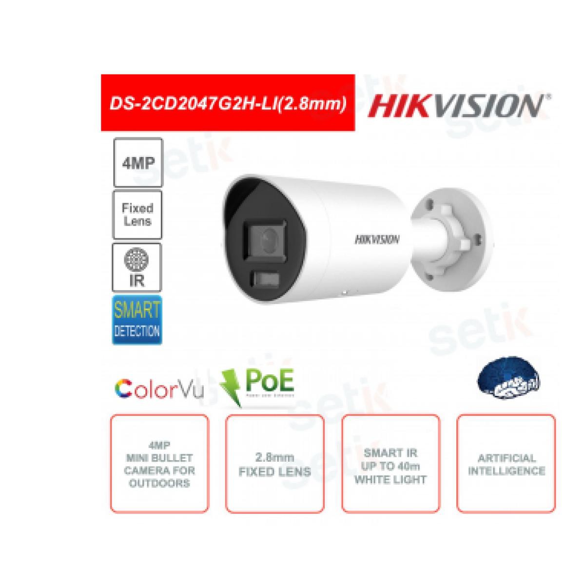 HIKVISION TELECAMERA COLORVU 4MP IP POE MINI BULLET DA ESTERNO - OTTICA 2.8MM - INTELLIGENZA ART.
