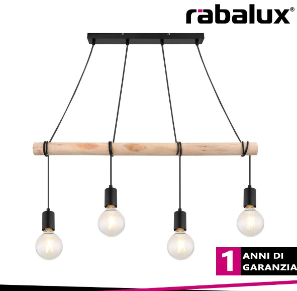 RABALUX Pablo, metal-wood pendant , e27 4xmax 40w, matt black