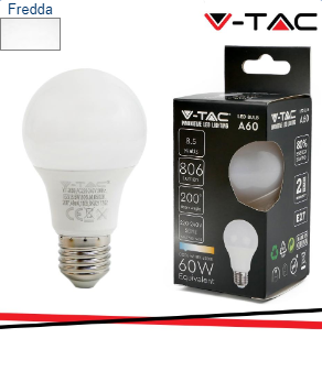 V-TAC Led lampadina 8.5w e27 a60 thermoplastica 6500k 