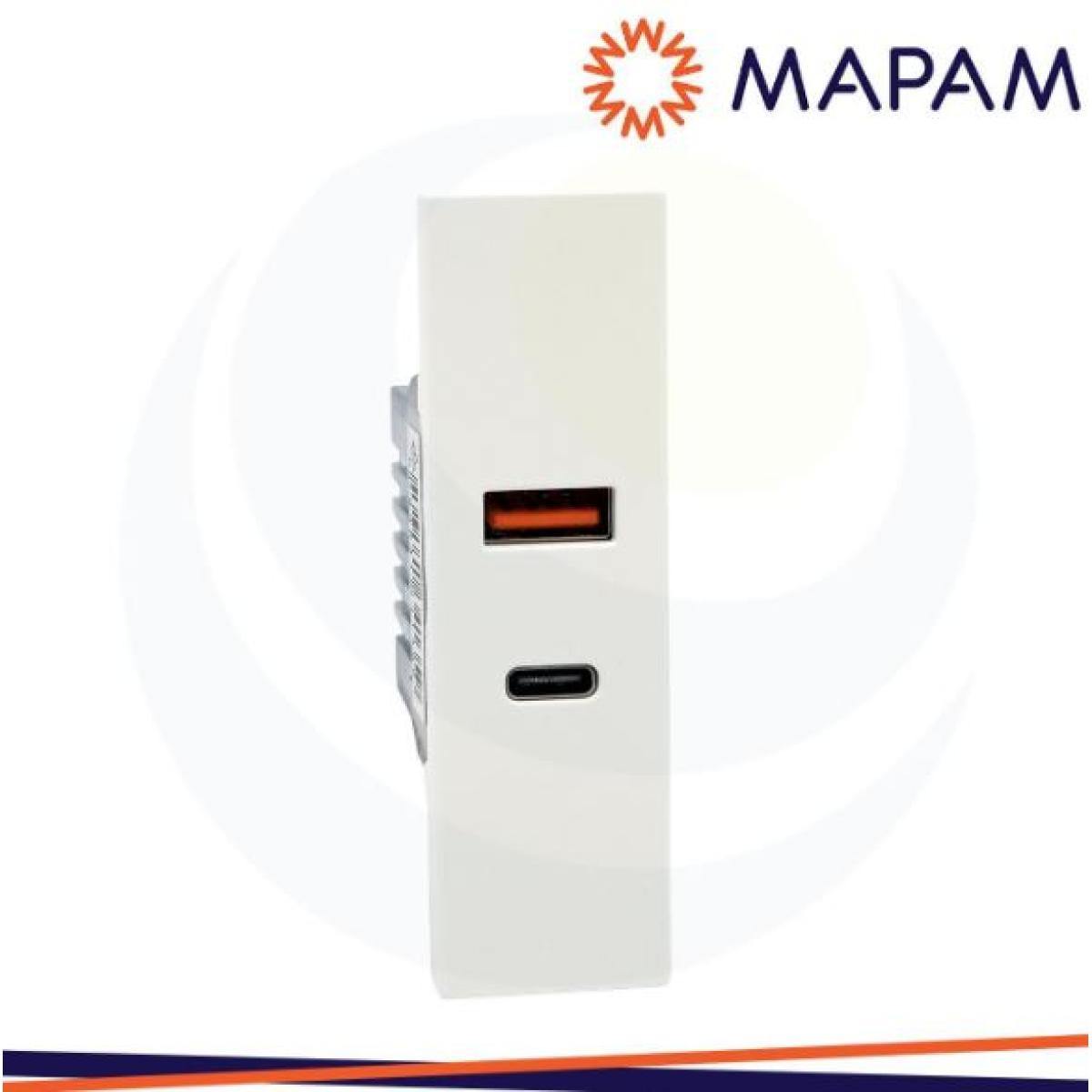 MAPAM Doppia presa usb a+c bianco linea zen