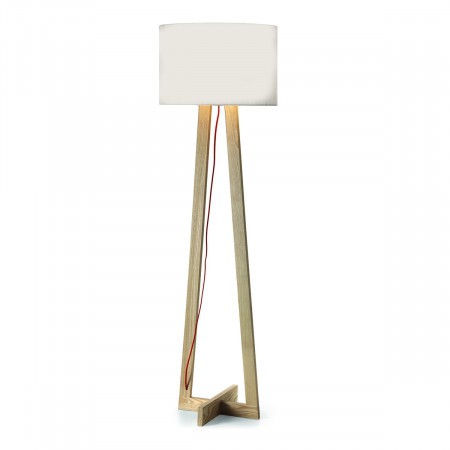 Lampada da Terra Piantana Maiko Struttura in Legno Paralume In Tessuto Colore Lino 25W E27