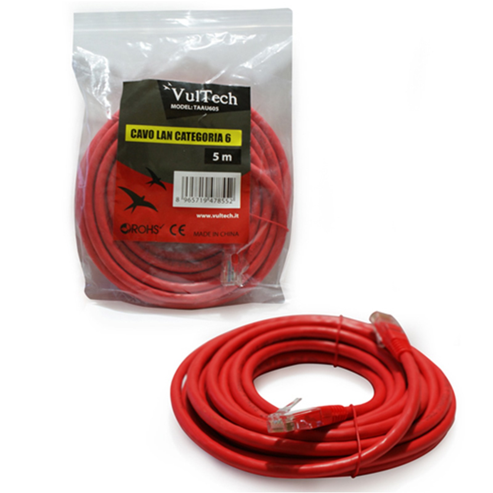 CAVO DI RETE RJ45 LAN UTP ETHERNET 5MT METRI CABLATO CATEGORIA 6 PATCH VULTECH
