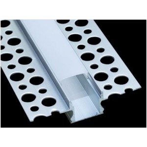 KIT Profilo alluminio da muratura 2m Dissip.24W/m, da Parete, Incavo 12,6mm Cover Satinata+ 2 Tappi