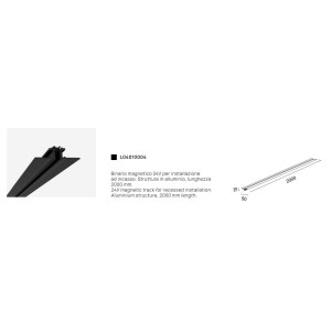 VIVIDA LINEE Binario magnetico Socrate 24V per installazione ad incasso in alluminio nero 2000x50x15 mm