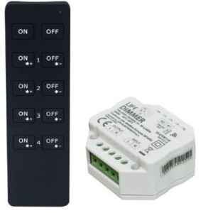KIT 1CH Dimmer triac a taglio di fase uscita 230V~, 240W LED, RF 2,4GHz, pulsante cablato e radiocomando, In. 230V~, LIFE512