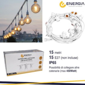 ENERGIA Catena con 15 portalampada e27 15mt bianca