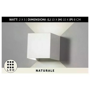 APPLIQUE CUBOTTO CUBO DA MURO PVC 2LED 10X10X8 CM  BIANCO LUCE NATURALE 4000K